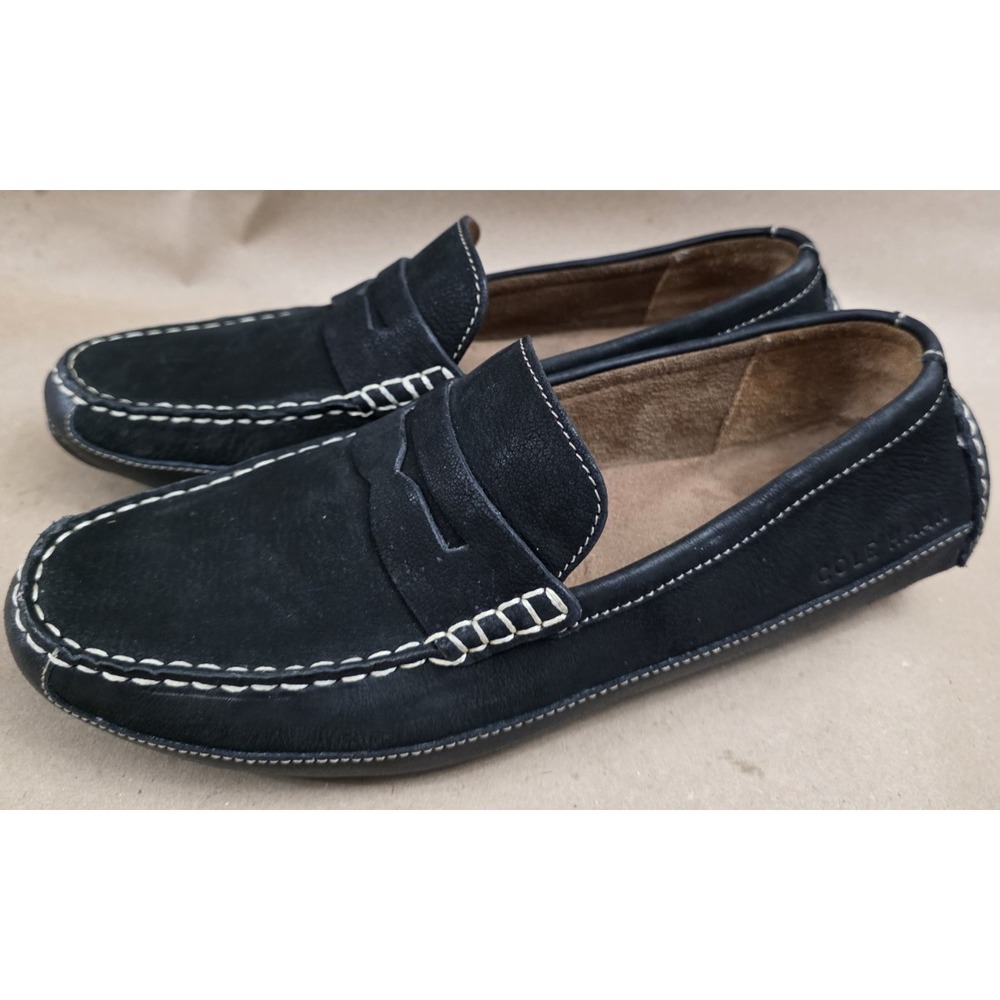 Cole Haan (8.5 M) Mens Black Nubuck Leather Wyatt Penny Driver Loafers C31488